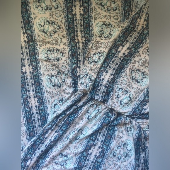 LUSH Boho Indie Print Pattern Empire Long Maxi Dress W Side Leg Slit-Size Large - Picture 12 of 16